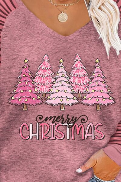 Plus Size MERRY CHRISTMAS Striped Long Sleeve T-Shirt | Trendsi