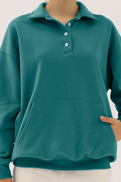 Ninexis Full Size Quarter-Button Collared Sweatshirt |1mrk.com