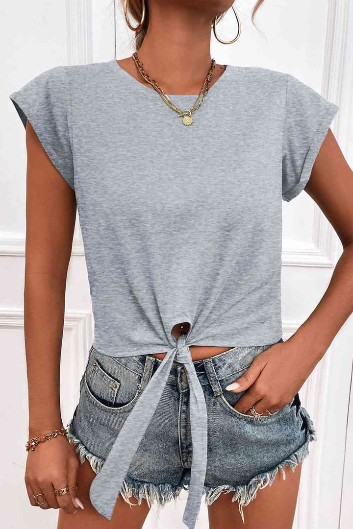 Tied Round Neck Crop Tee | 1mrk.com