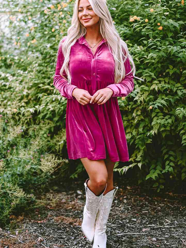 Collared Neck Buttoned Mini Dress | 1mrk.com