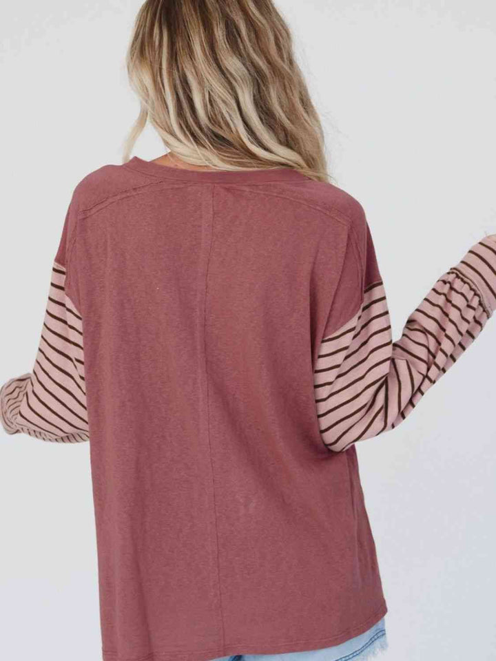 Round Neck Color Block Dropped Shoulder T-Shirt | 1mrk.com