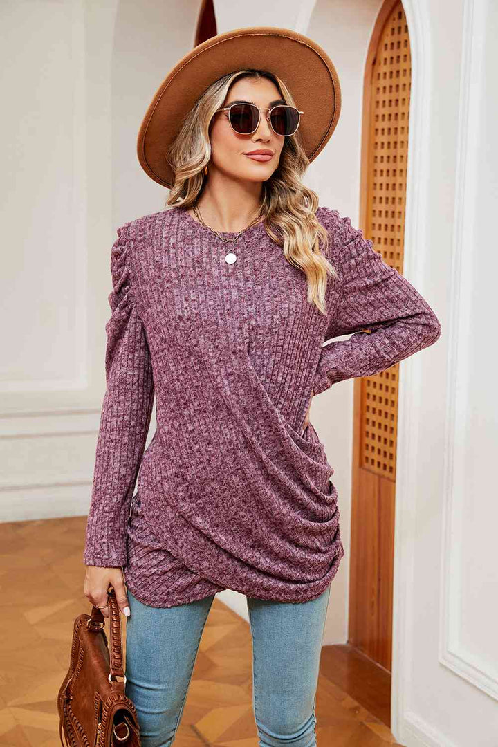 Long Sleeve Ribbed Twisted Top | 1mrk.com