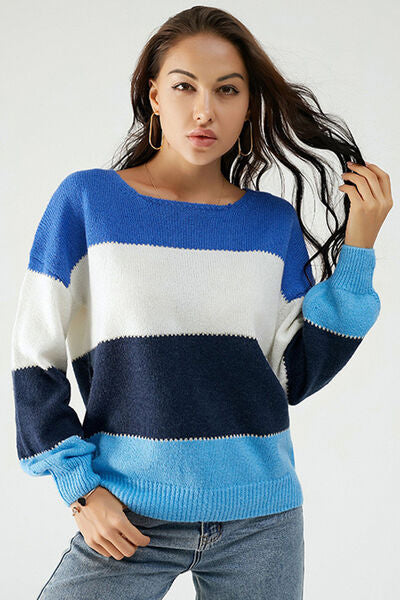 Color Block Dropped Shoulder Sweater |1mrk.com