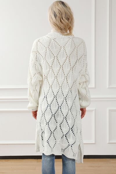 Openwork Open Front Dropped Shoulder Cardigan |1mrk.com