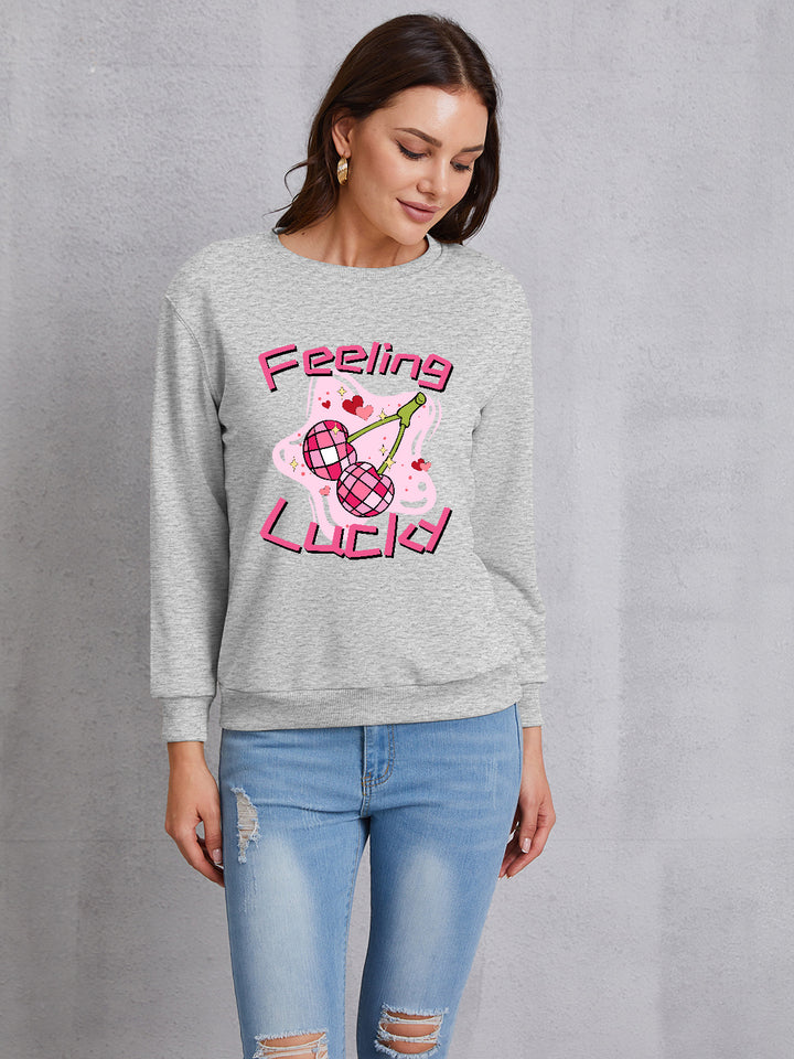 FEELING LUCKY Round Neck Sweatshirt | Trendsi
