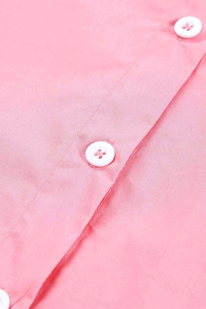 Double Take Buttoned Lapel Collar Dropped Shoulder Long Shirt |1mrk.com