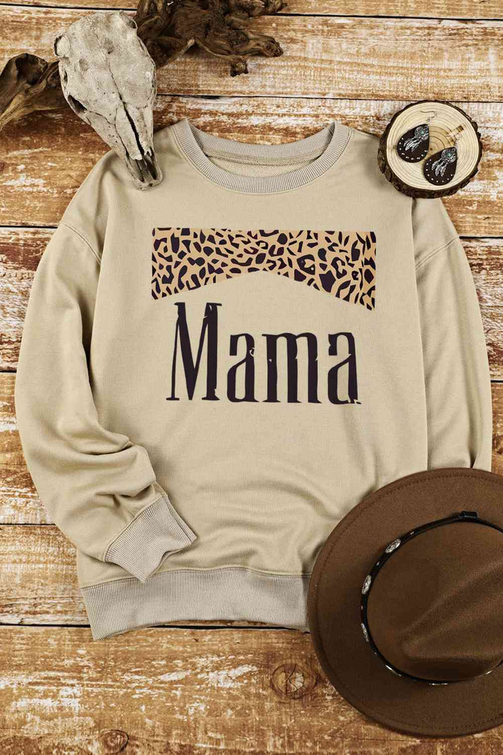 MAMA Leopard Graphic Drop Shoulder Sweatshirt |1mrk.com