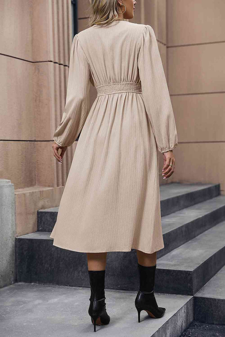 V-Neck Buttoned Slit Dress |1mrk.com