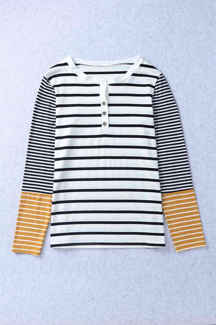 Striped Buttoned Long Sleeve Top | 1mrk.com