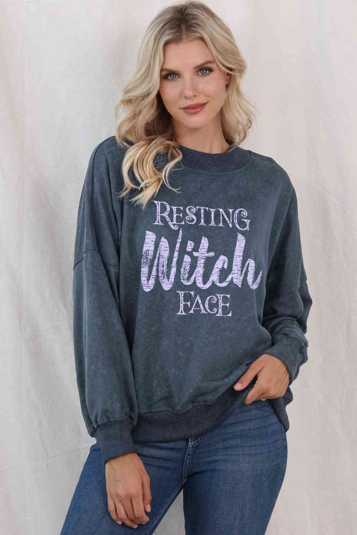 Round Neck RESTING WITCH FACE Graphic Sweatshirt |1mrk.com