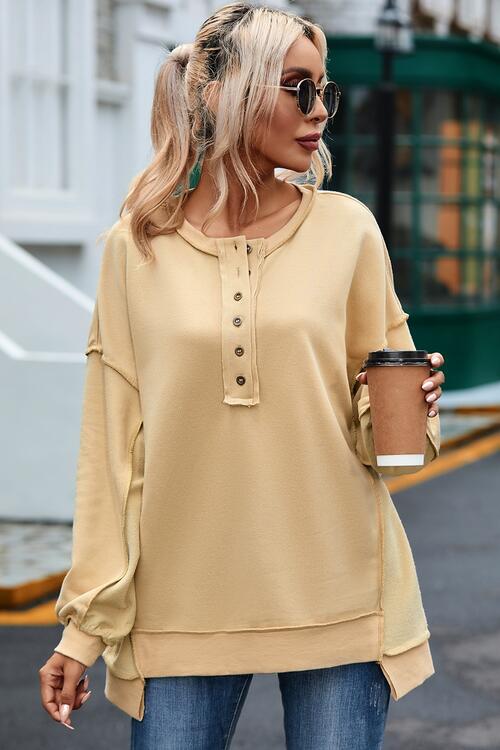 Buttoned Dropped Shoulder Sweatshirt |1mrk.com