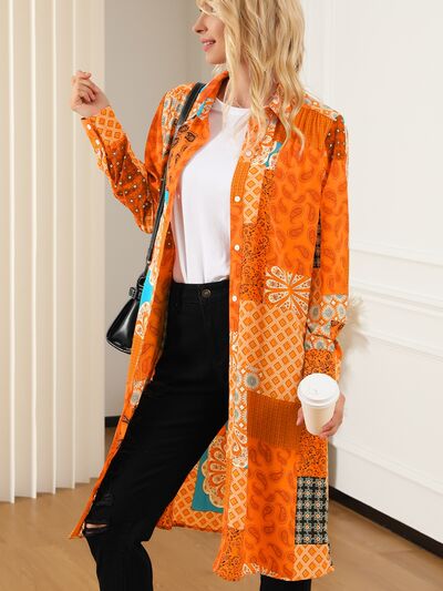 Printed Button Up Long Sleeve Shirt Dress |1mrk.com