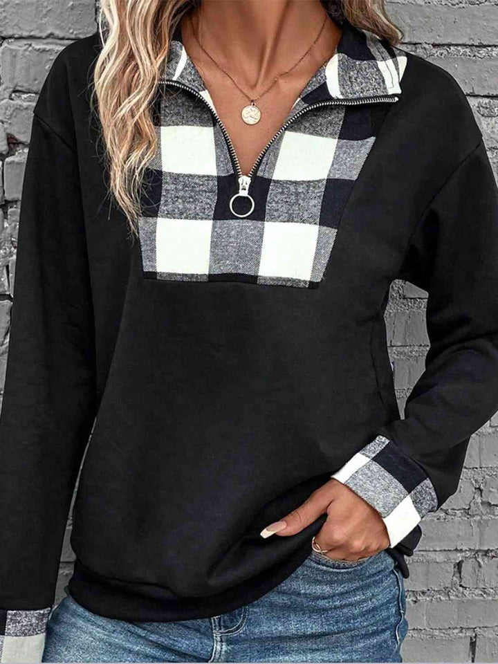 Plaid Quarter-Zip Collared Sweatshirt | 1mrk.com