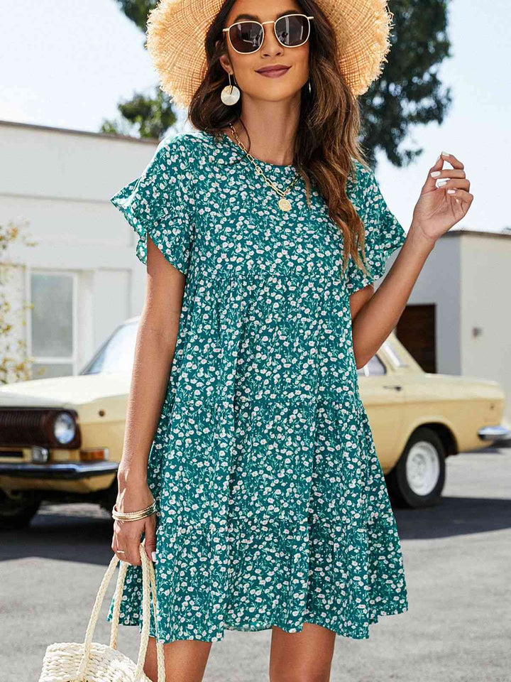 Short Flounce Sleeve Tiered Dress | 1mrk.com