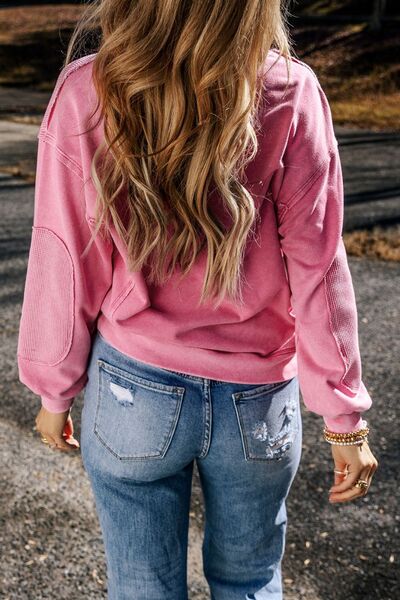 Exposed Seam Round Neck Long Sleeve Sweatshirt |1mrk.com