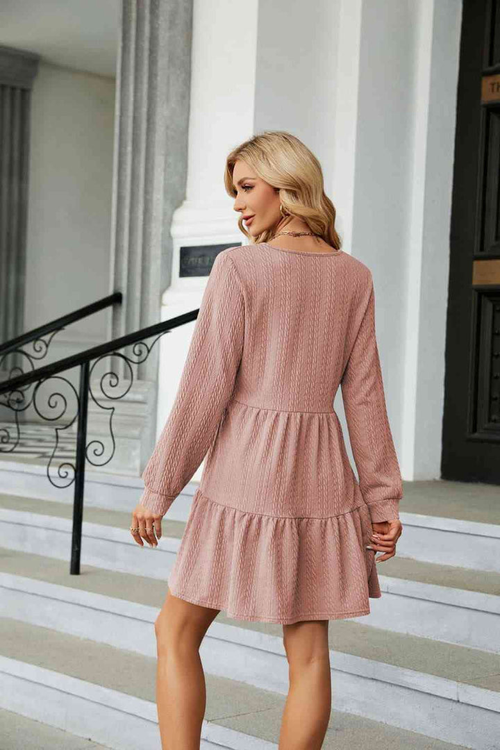 V-Neck Long Sleeve Mini Dress |1mrk.com