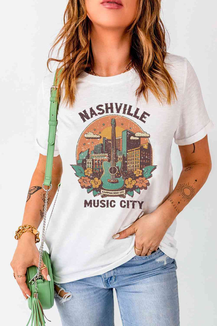 NASHVILLE MUSIC CITY Graphic Round Neck Tee | 1mrk.com