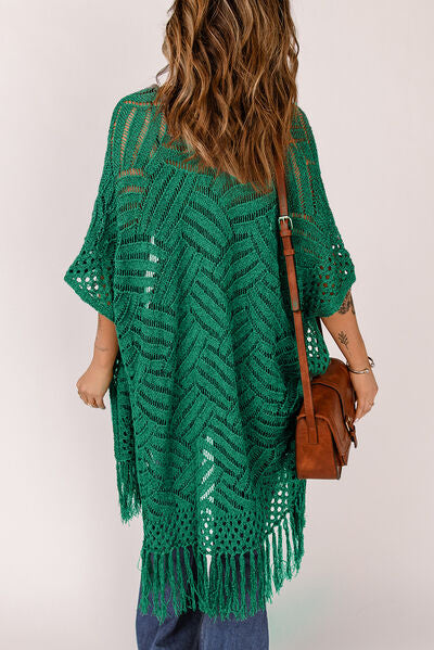 Openwork Open Front Cardigan with Fringes | Trendsi