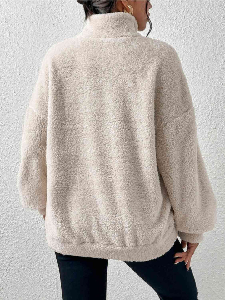 Half Zip Drop Shoulder Sweatshirt with Pocket |1mrk.com