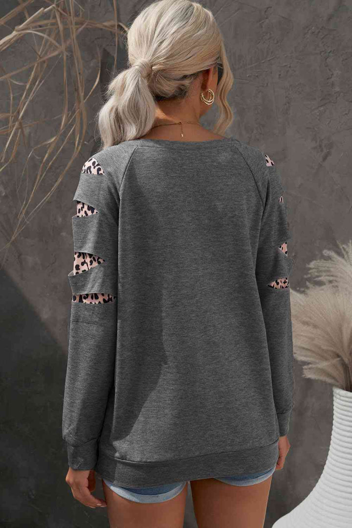 Leopard Patchwork Raglan Sleeve Sweatshirt |1mrk.com