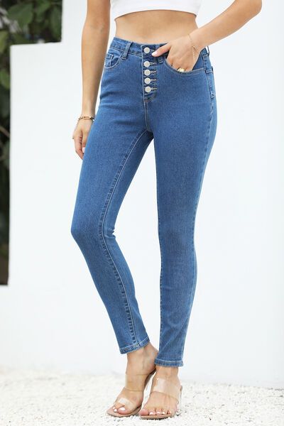 High Waist Button Fly Pocketed Jeans | 1mrk.com