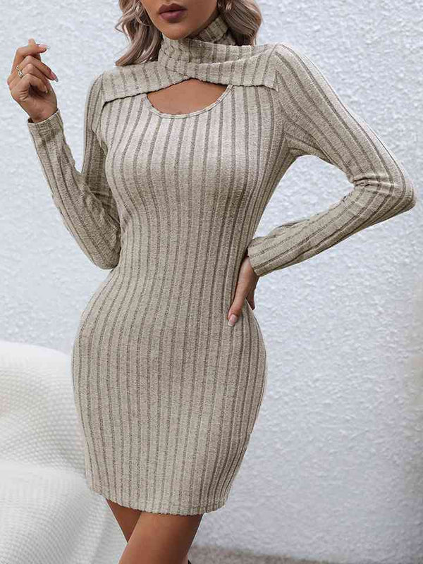 Long Sleeve Ribbed Sweater Dress |1mrk.com