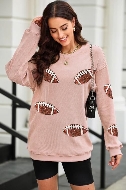 Sequin Football Patch Corduroy Sweatshirt |1mrk.com