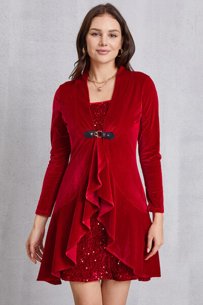 Sequin Ruffle Hem Long Sleeve Mini Dress |1mrk.com