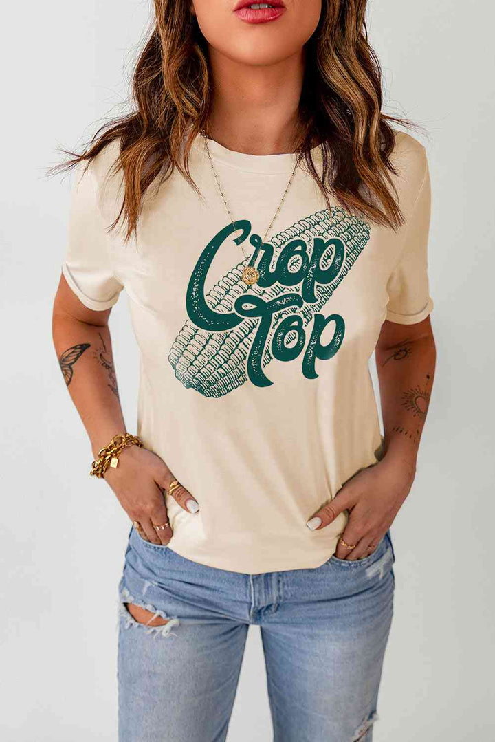 Corn Letter Graphic Cuffed Tee | 1mrk.com