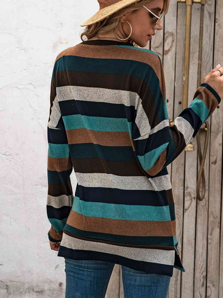 Striped Drop Shoulder Round Neck T-Shirt | 1mrk.com