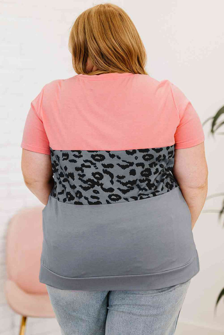 Plus Size Leopard Color Block T-Shirt | 1mrk.com