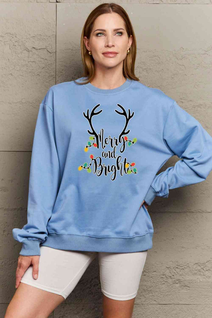 Simply Love Full Size MERRY AND BRIGHT Graphic Sweatshirt |1mrk.com