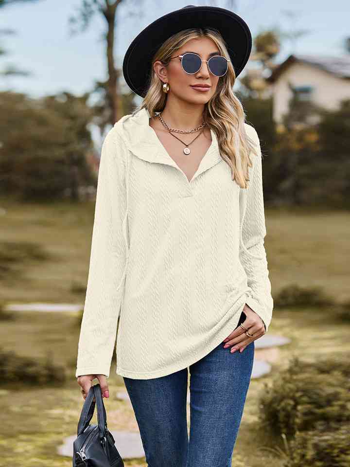 Cable-Knit Hooded Blouse |1mrk.com