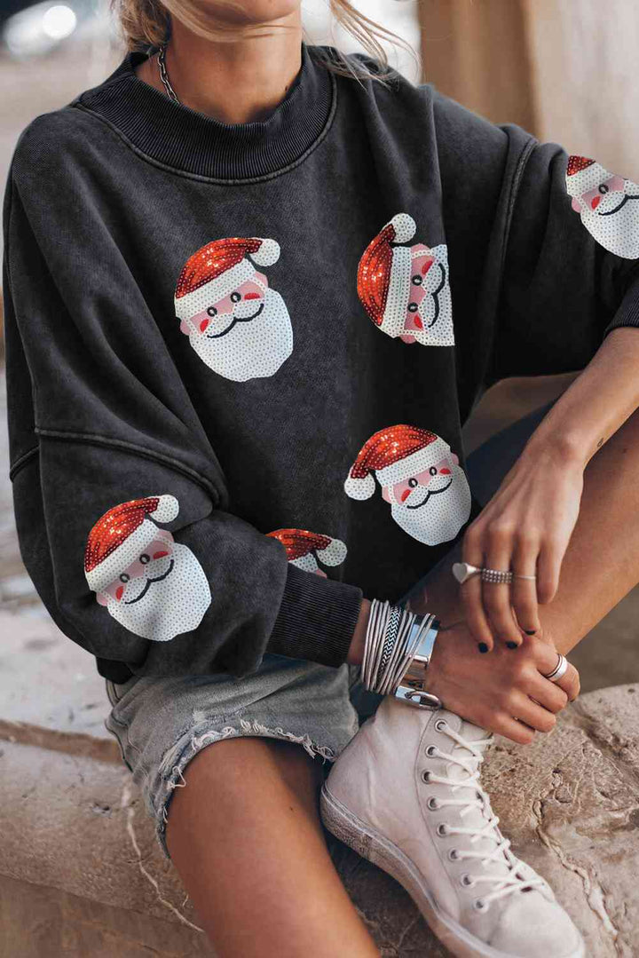 Sequin Santa Patch Round Neck Sweatshirt |1mrk.com