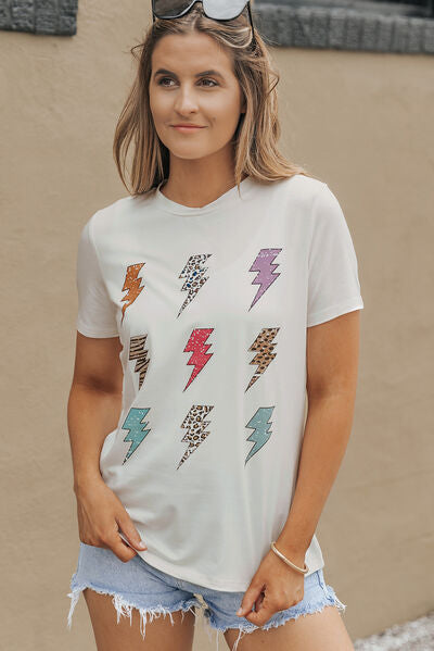 Lightning Graphic Round Neck Short Sleeve T-Shirt | Trendsi