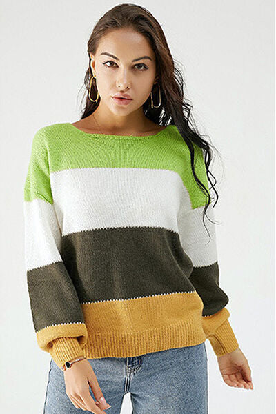 Color Block Dropped Shoulder Sweater |1mrk.com