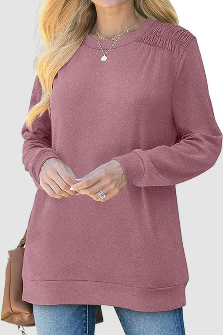 Ruched Round Neck Sweatshirt | 1mrk.com