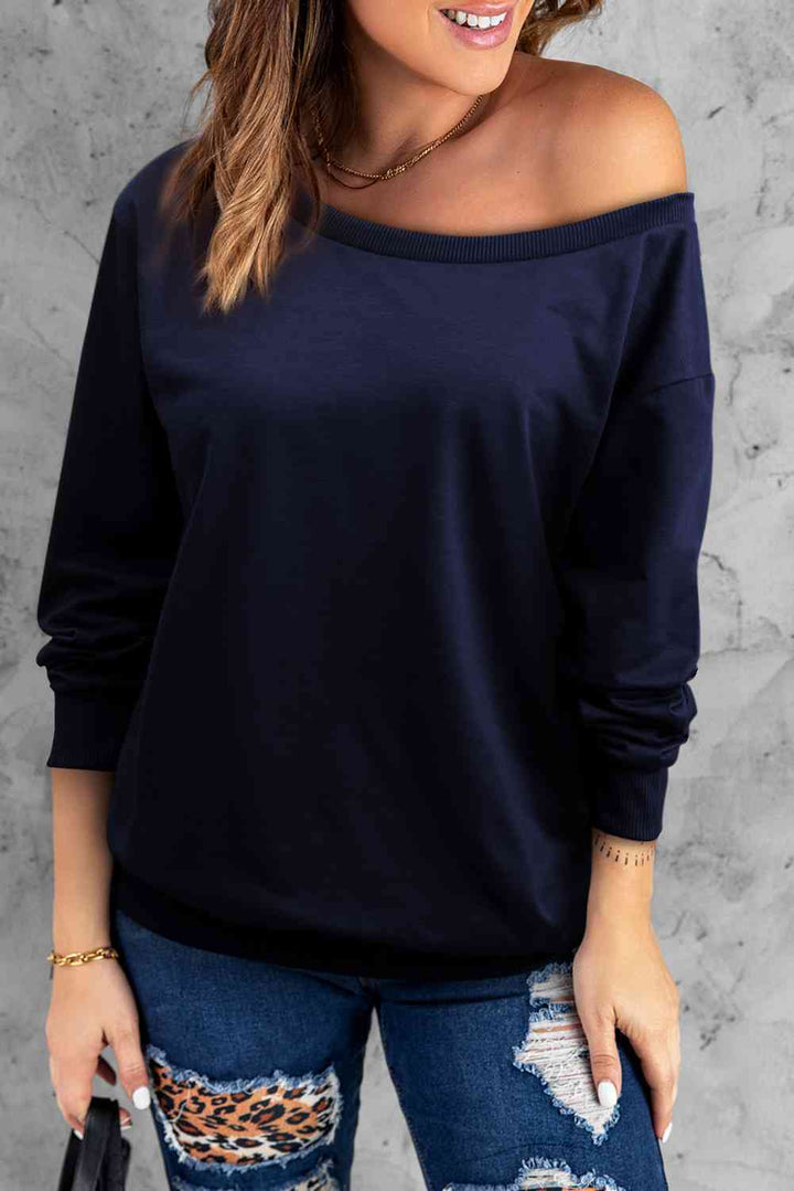 Boat Neck Long Sleeve Sweatshirt |1mrk.com