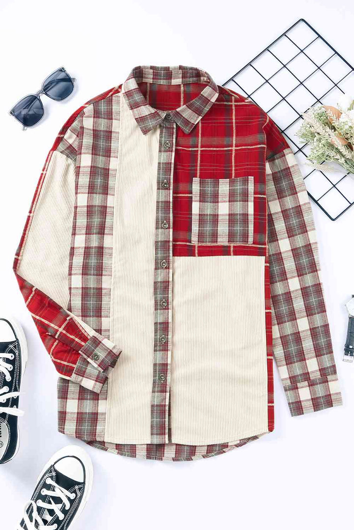 Plaid Collared Neck Buttoned Shirt with Pocket |1mrk.com