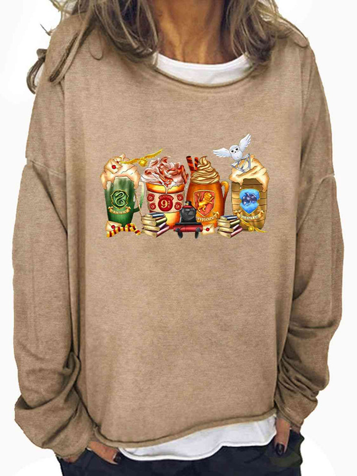 Full Size Graphic Round Neck Roll Hem Sweatshirt |1mrk.com