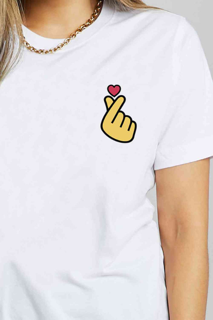 Simply Love Finger Heart Emoji Graphic Cotton T-Shirt | 1mrk.com