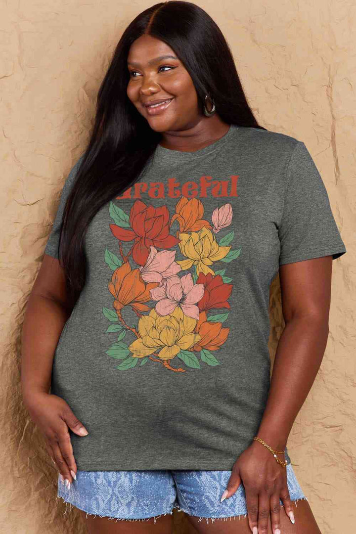 Simply Love Full Size GRATEFUL Flower Graphic Cotton T-Shirt | 1mrk.com