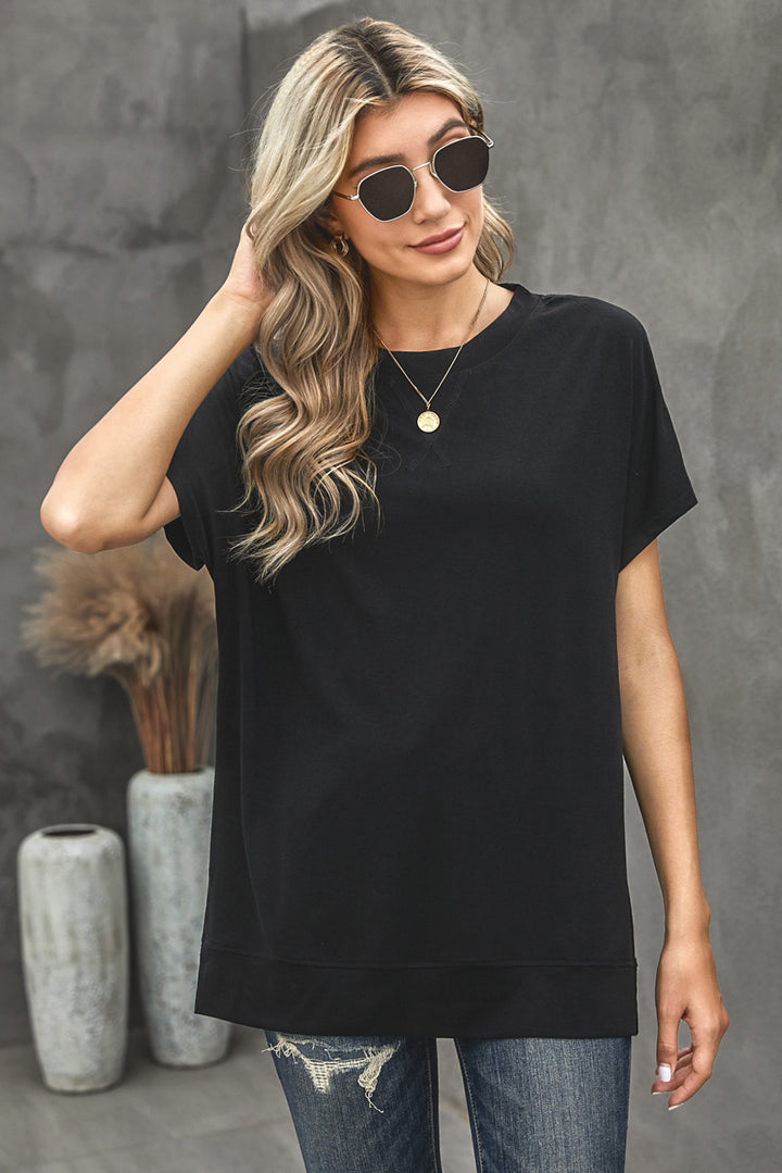 Round Neck Short Sleeve Solid Color Tee | 1mrk.com