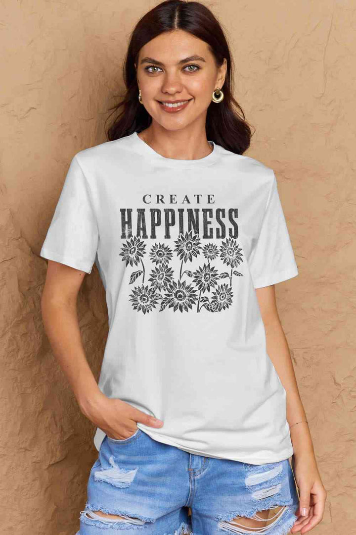 Simply Love Full Size CREATE HAPPINESS Graphic Cotton T-Shirt | 1mrk.com