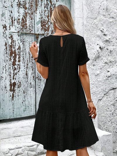 Round Neck Short Sleeve Ruffle Hem Dress |1mrk.com