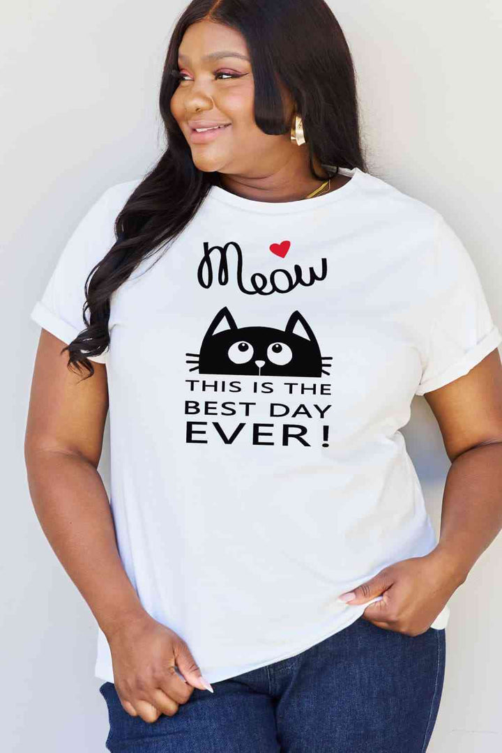 Simply Love Full Size MEOW THIS IS THE BEST DAY EVER! Graphic Cotton T-Shirt | 1mrk.com