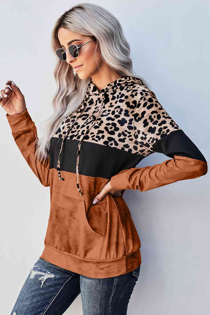 Leopard Color Block Hoodie | 1mrk.com