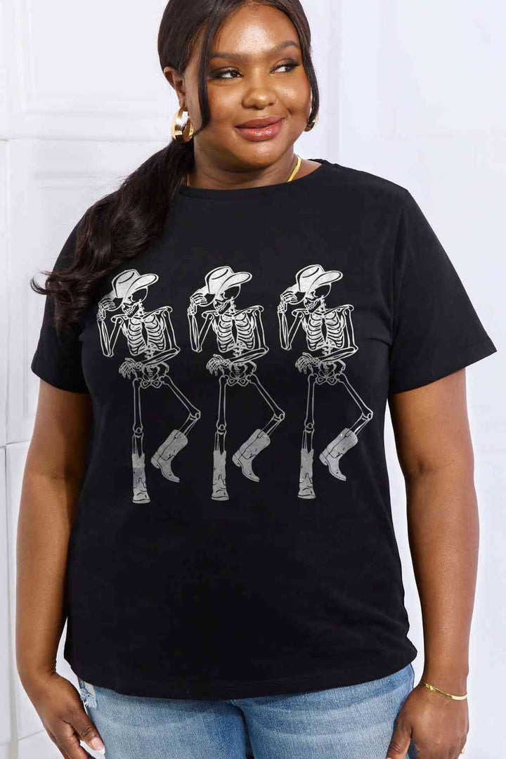 Simply Love Full Size Triple Skeletons Graphic Cotton Tee | 1mrk.com