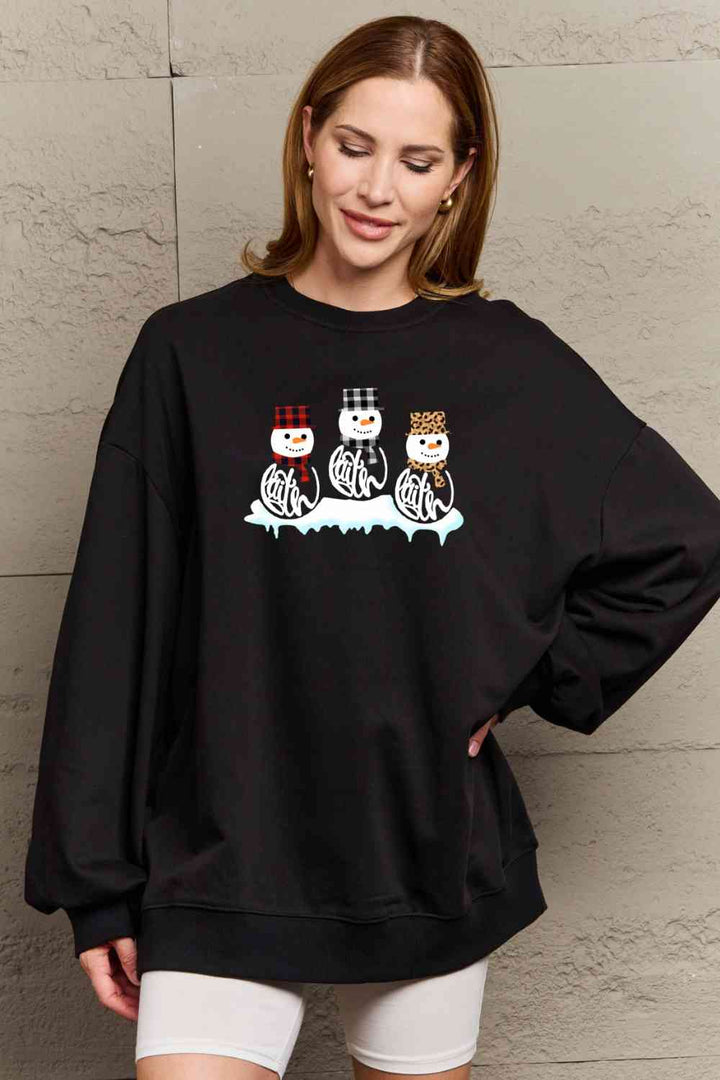 Simply Love Full Size Snowmen Graphic Sweatshirt |1mrk.com