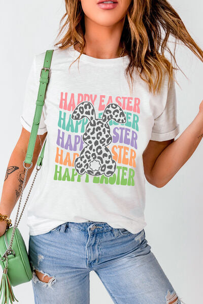 HAPPY EASTER Round Neck Short Sleeve T-Shirt | Trendsi